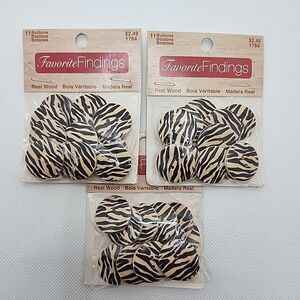 Lot Of 3 Packs Blumenthal Lansing Zebra Print Wood Buttons 7/8" 22mm Flat 2 Hole
